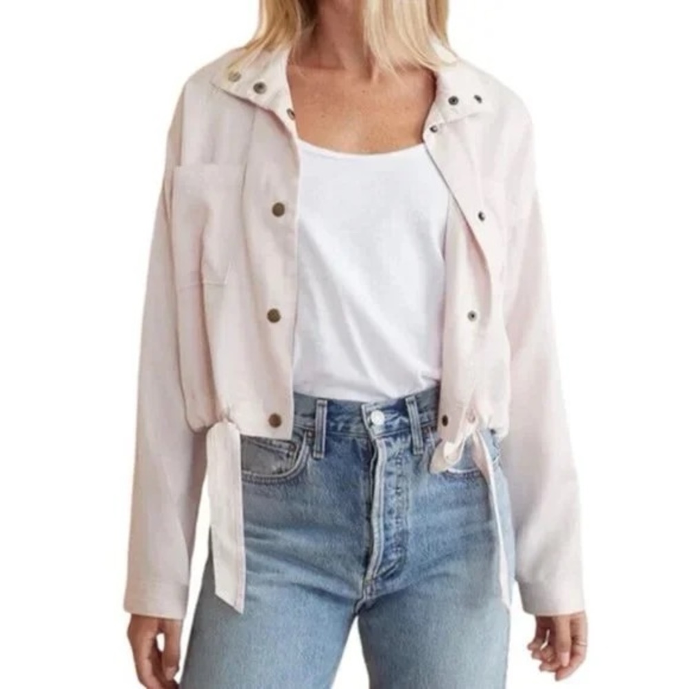 Marine Layer jacket rosewater pink Oslo crop tie waist - Picture 2 of 8